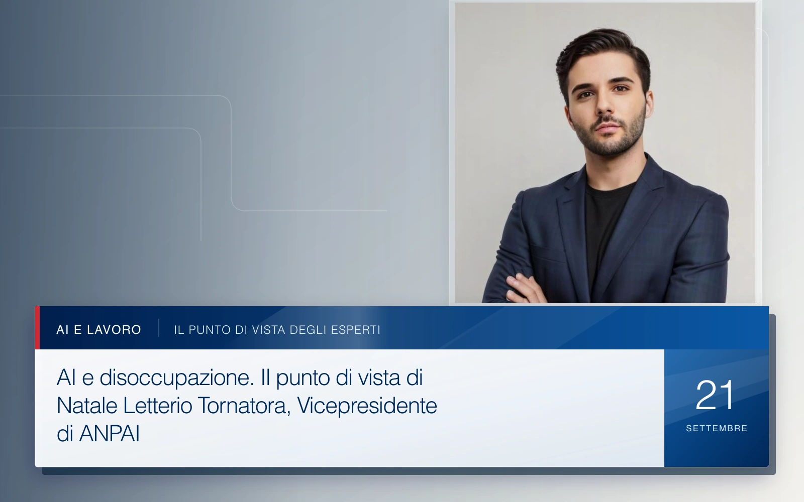Natale Letterio Tornatora e il titolo del suo intervento su intelligenza artificiale, occupazione e responsabilità d’impresa.