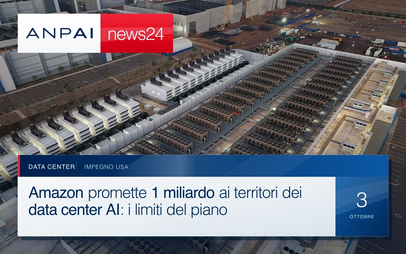 Vista dall’alto delle apparecchiature di raffreddamento sul tetto di un data center.