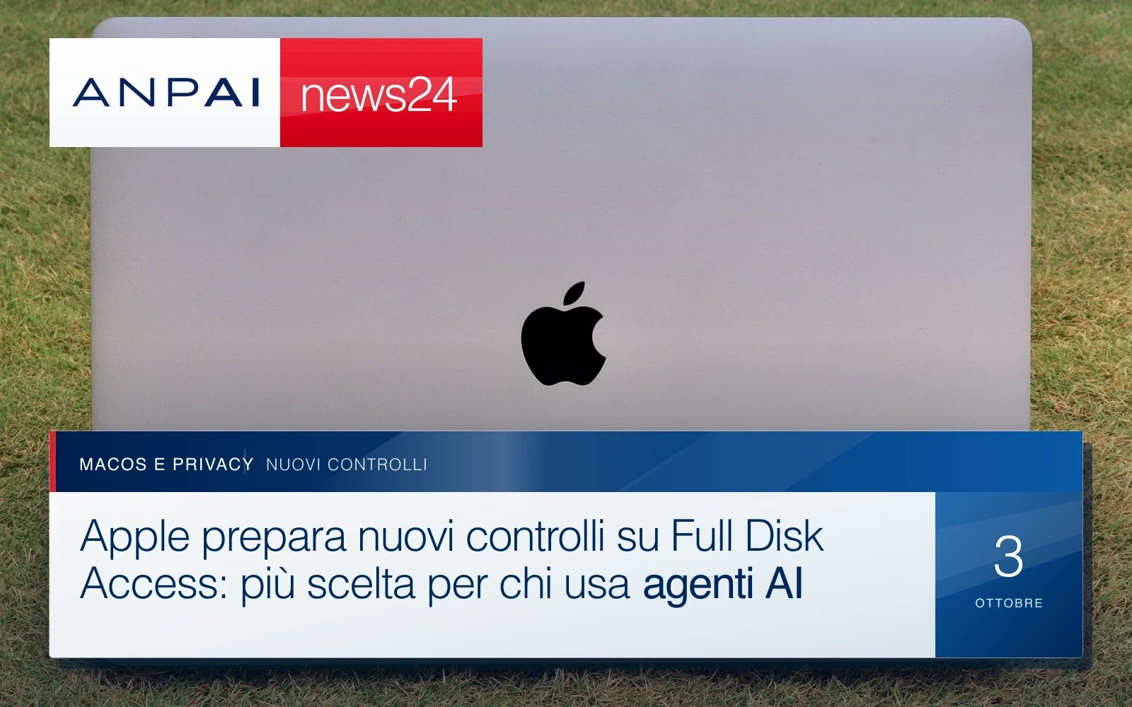 Un MacBook Pro Apple aperto, fotografato all’aperto.