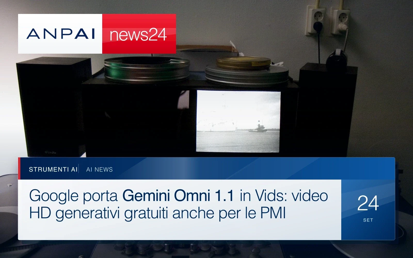 Postazione con monitor e console per il montaggio di un filmato.