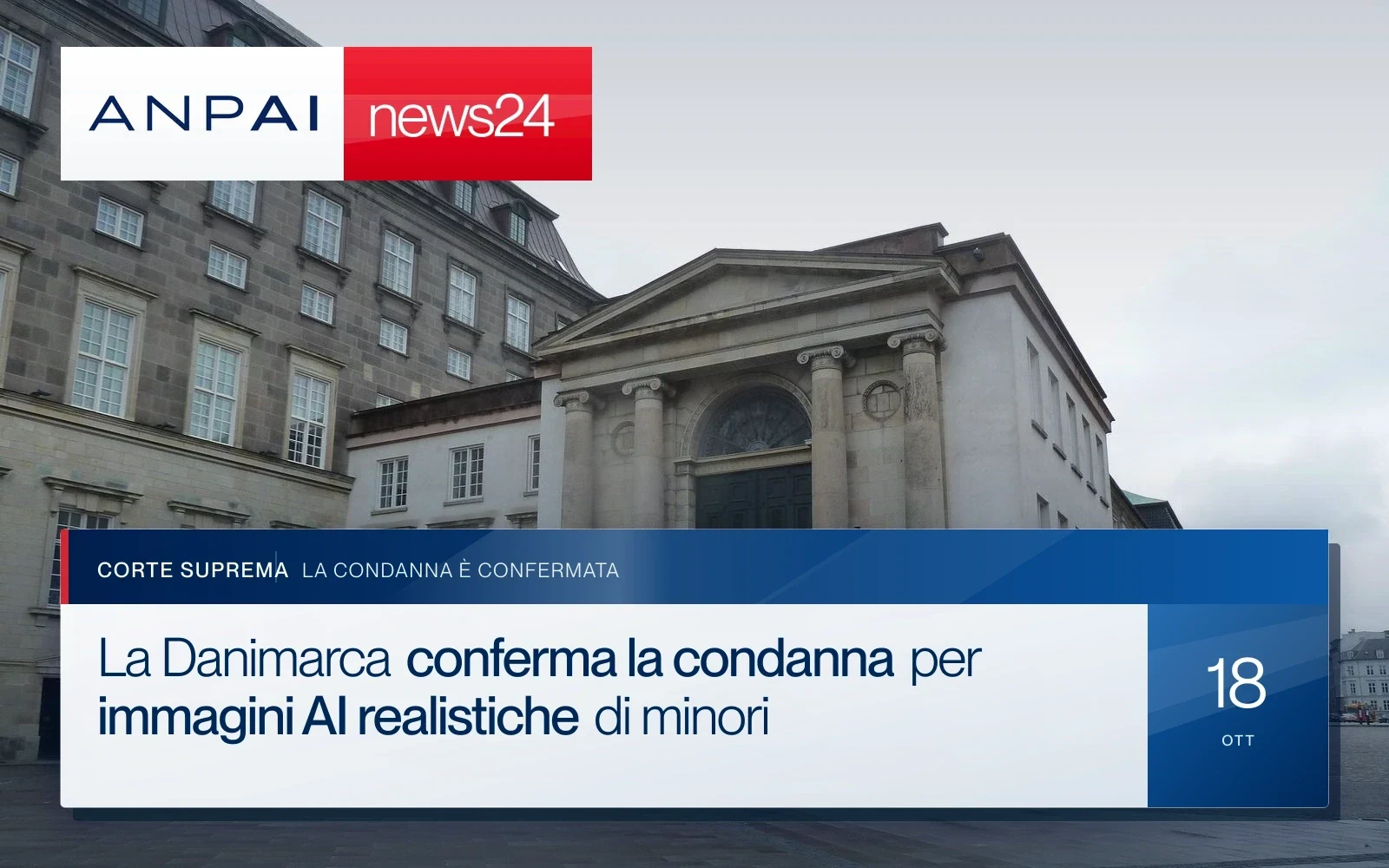 Facciata e ingresso dell’edificio della Corte suprema danese a Copenaghen
