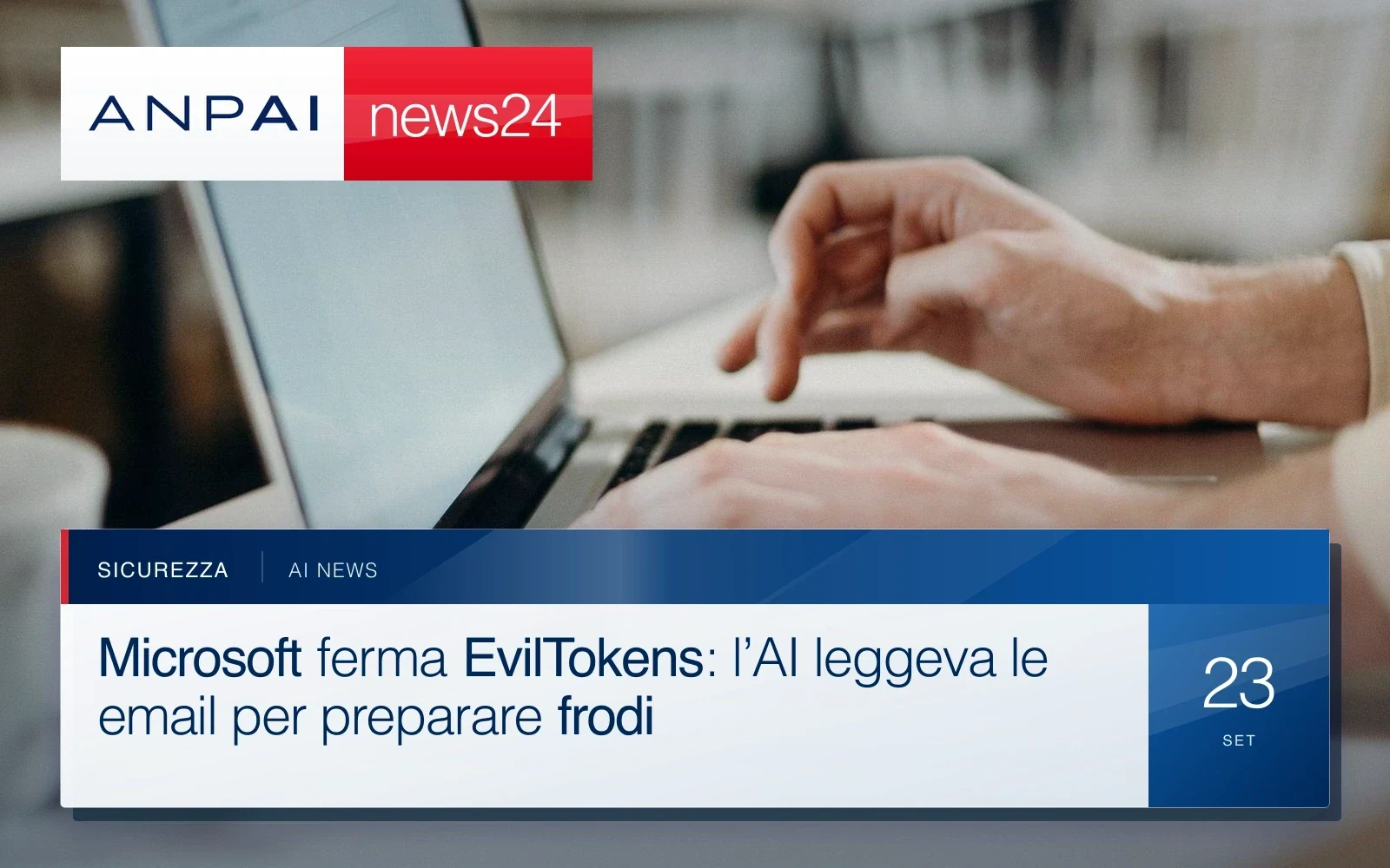 Mani di una persona che digita sulla tastiera di un computer portatile.
