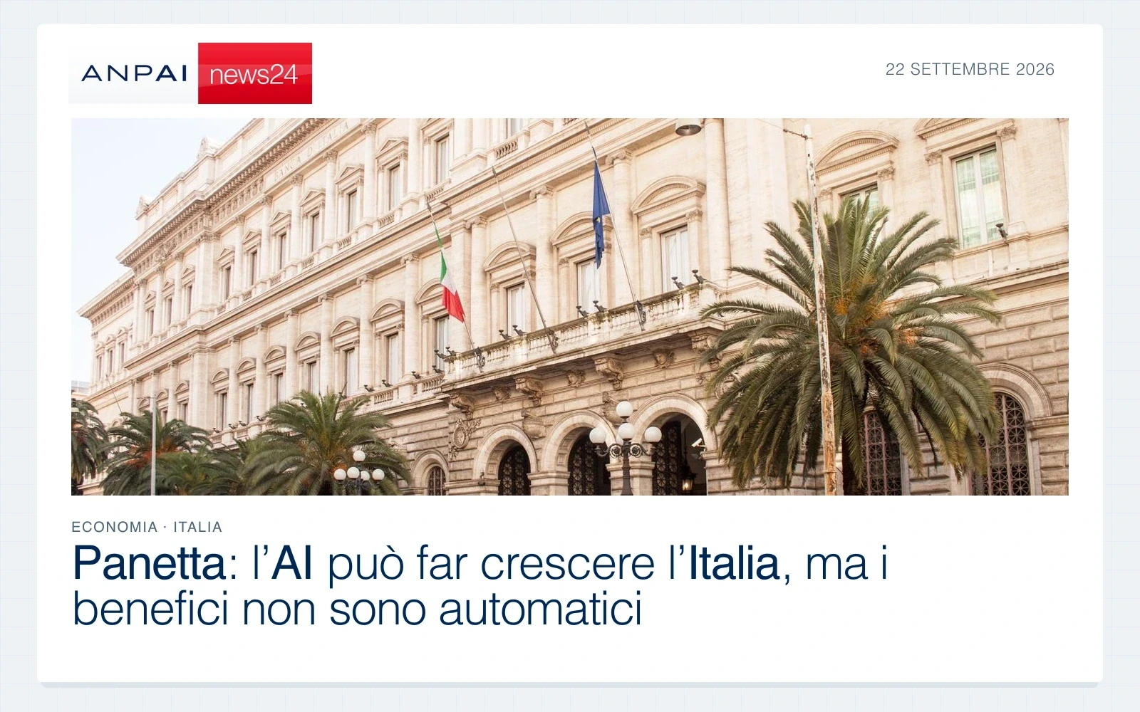 Facciata di Palazzo Koch a Roma, sede della Banca d’Italia, fotografata da via Nazionale.