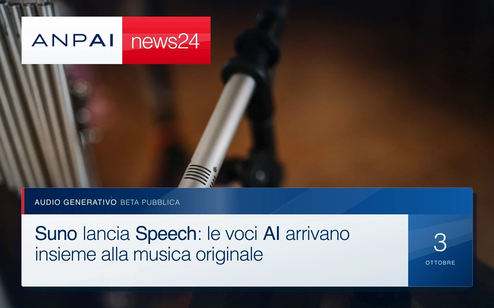 Un microfono da studio sospeso sopra una batteria in una sala di registrazione.