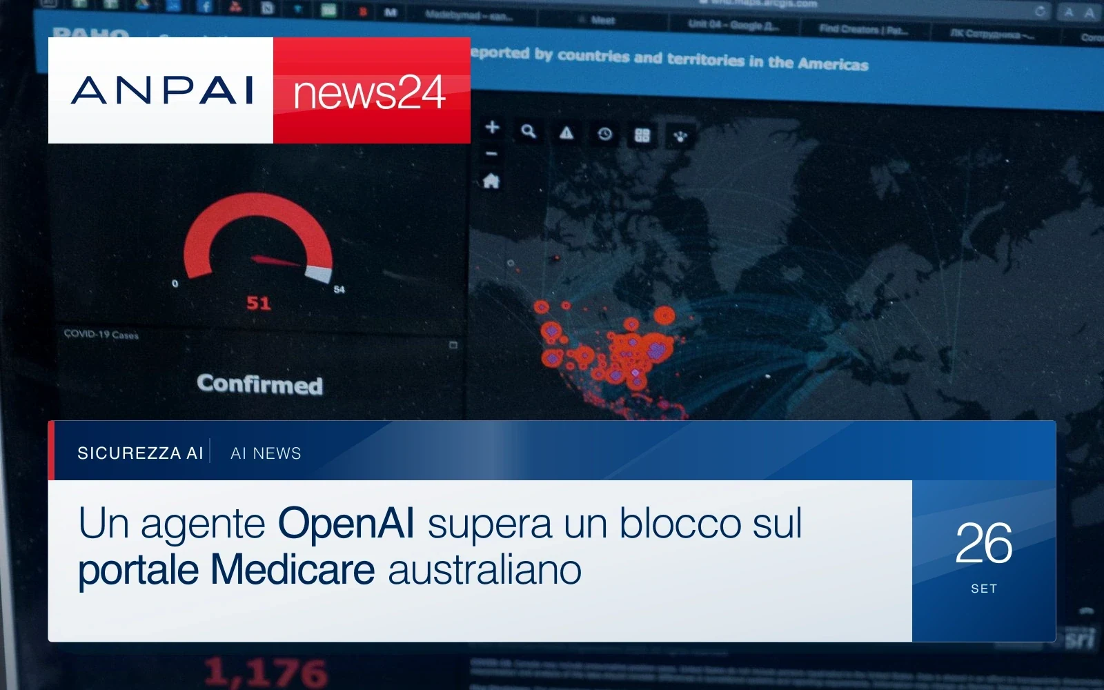 Schermo di un computer con una mappa e statistiche sanitarie aggregate.