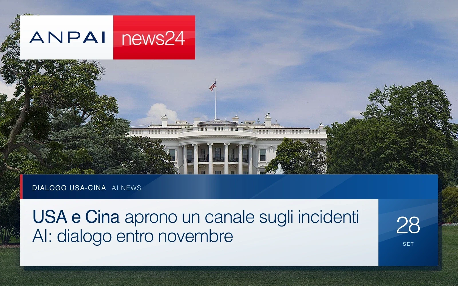 La Casa Bianca vista dal giardino sud in una fotografia diurna
