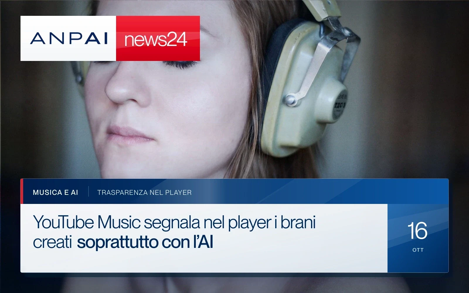 Una donna ascolta musica con cuffie chiuse e gli occhi chiusi